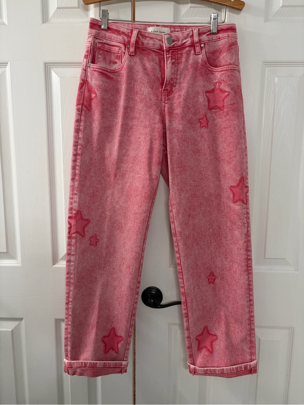 Risen Women's Faded Red Star-Print Jeans